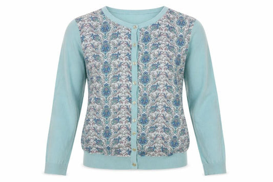 Warehouse Women's Blue Floral Cardigan, Size 8, Button Accents