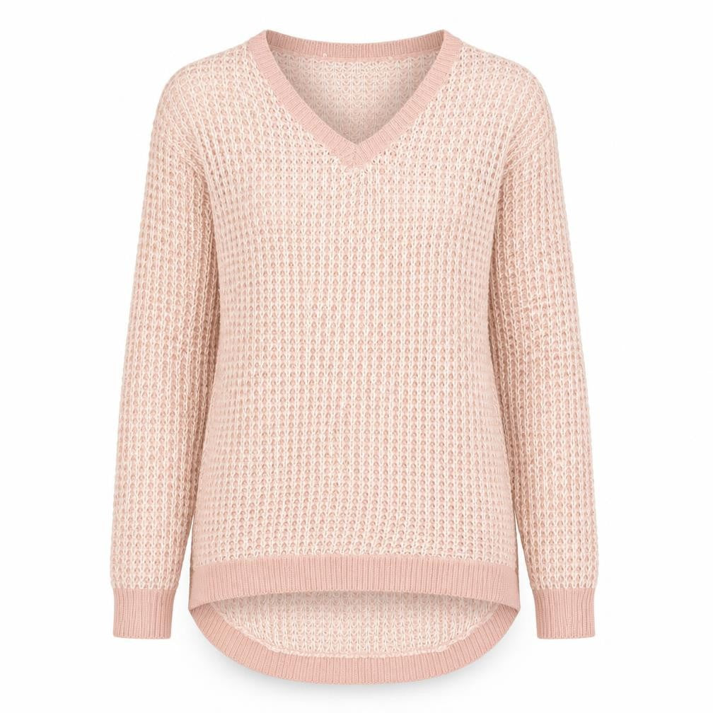 SoulCal Women's Pink V-Neck Waffle-Knit Jumper Size 14