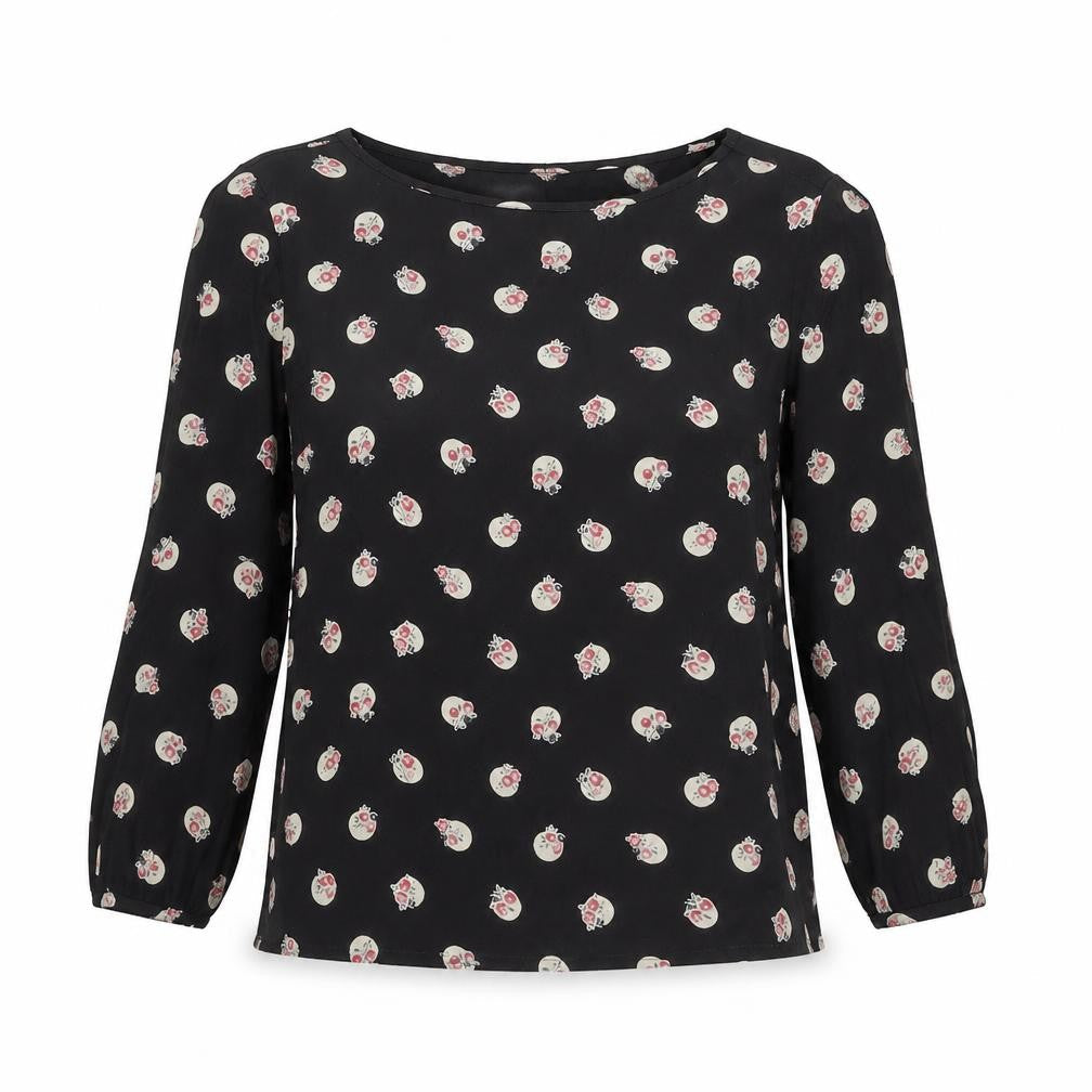 Cath Kidston Black Floral Skull Blouse, Size 6, 3/4 Sleeve