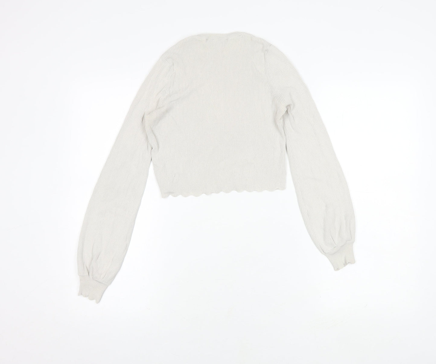 Zara Women's White Cropped Blouse, Size S, Crew Neck