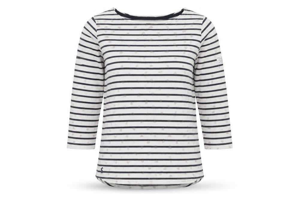 Joules Women's White Stripe 3/4 Sleeve Top