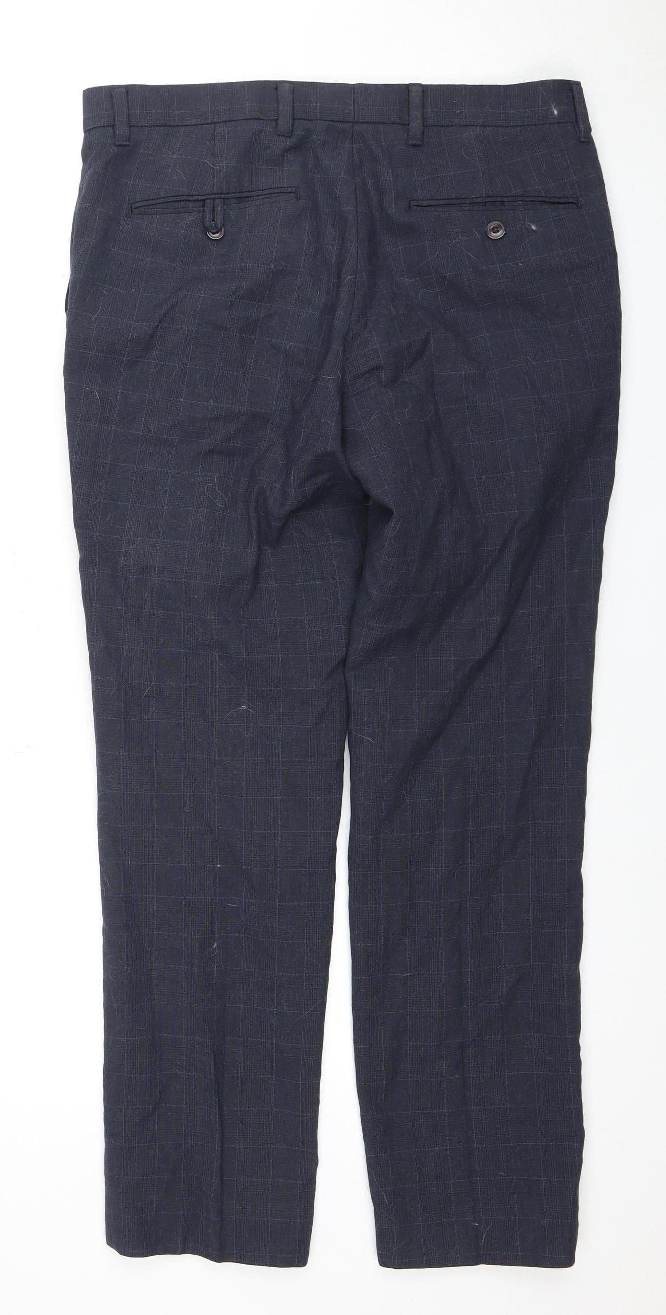 Next Men's Blue Check Suit Trousers Size 32W 29L Short