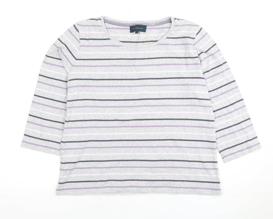 Viyella Women's Grey Striped 3/4 Sleeve Top, Size L