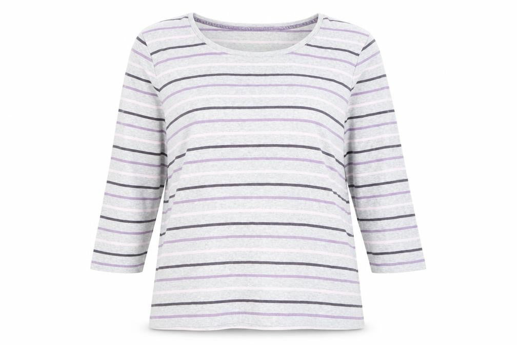Viyella Women's Grey Striped 3/4 Sleeve Top, Size L