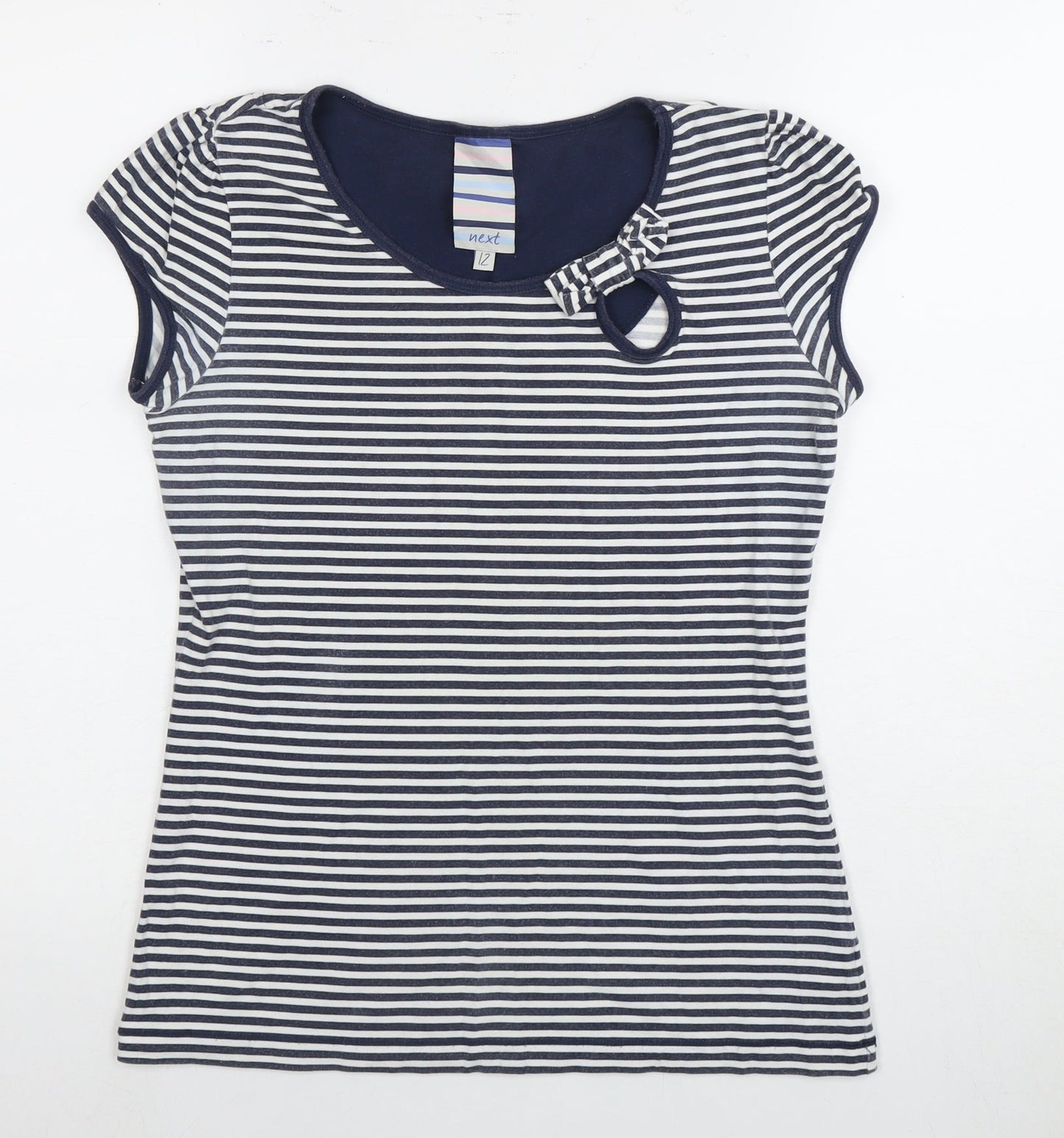 Next Women's Stripe T-Shirt Size 12 Bow Detail