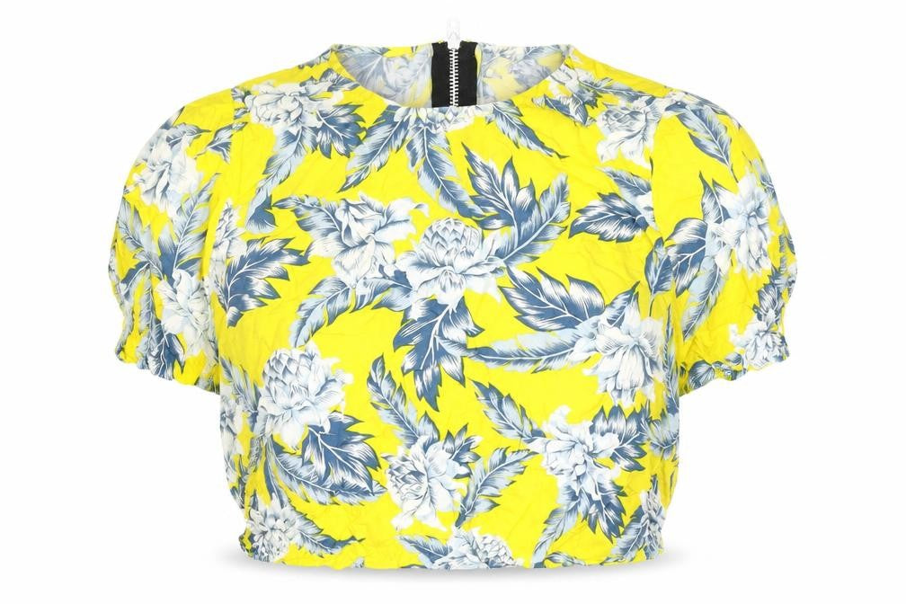 Motel Women's Yellow Floral Zip Top S