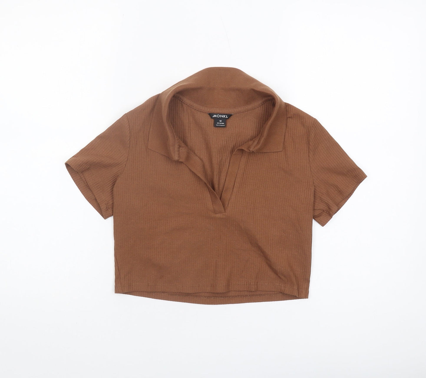 Monki Women's Brown Cropped Polo Shirt - M