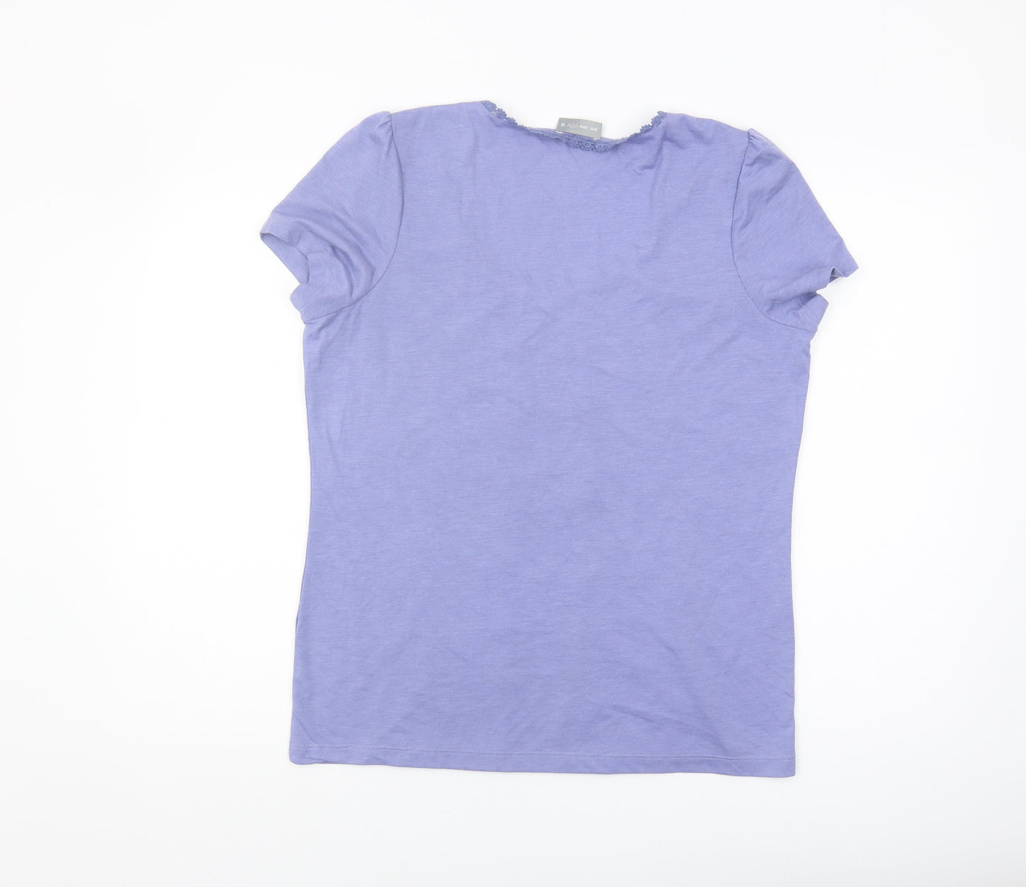 Per Una Women's Purple Scoop Neck T-Shirt Lace Accents