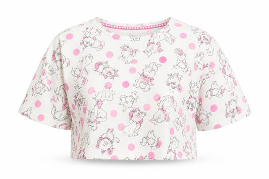 Disney Women's L White Polka Dot Cropped T-Shirt