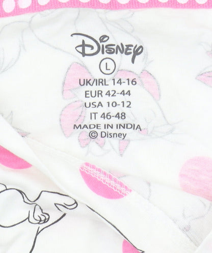 Disney Women's L White Polka Dot Cropped T-Shirt