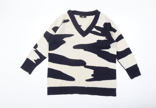 Wallis Women's Ivory Animal Print V-Neck Pullover Jumper L