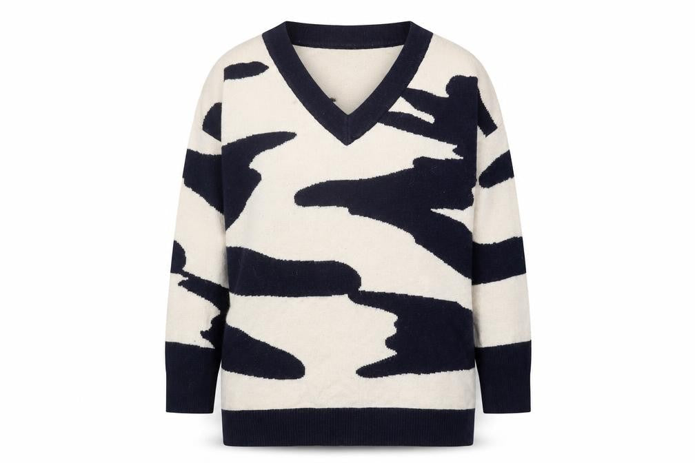 Wallis Women's Ivory Animal Print V-Neck Pullover Jumper L
