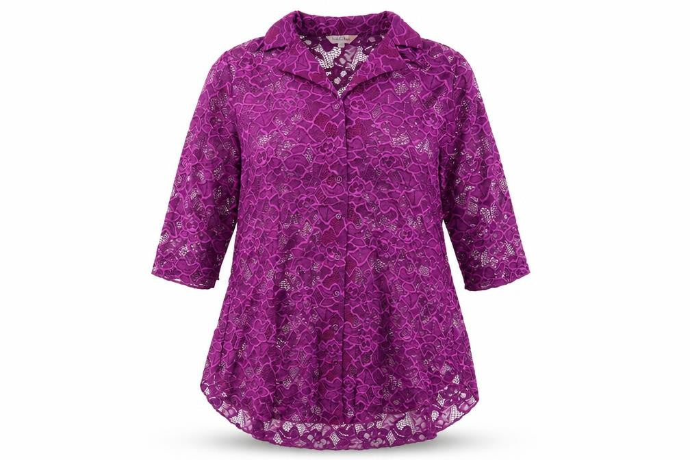 Michele Hope Women Purple Lace Floral Top L