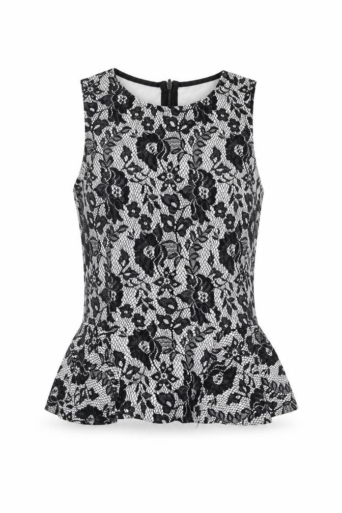 Topshop Women's Black Lace Floral Blouse Size 14 Sleeveless