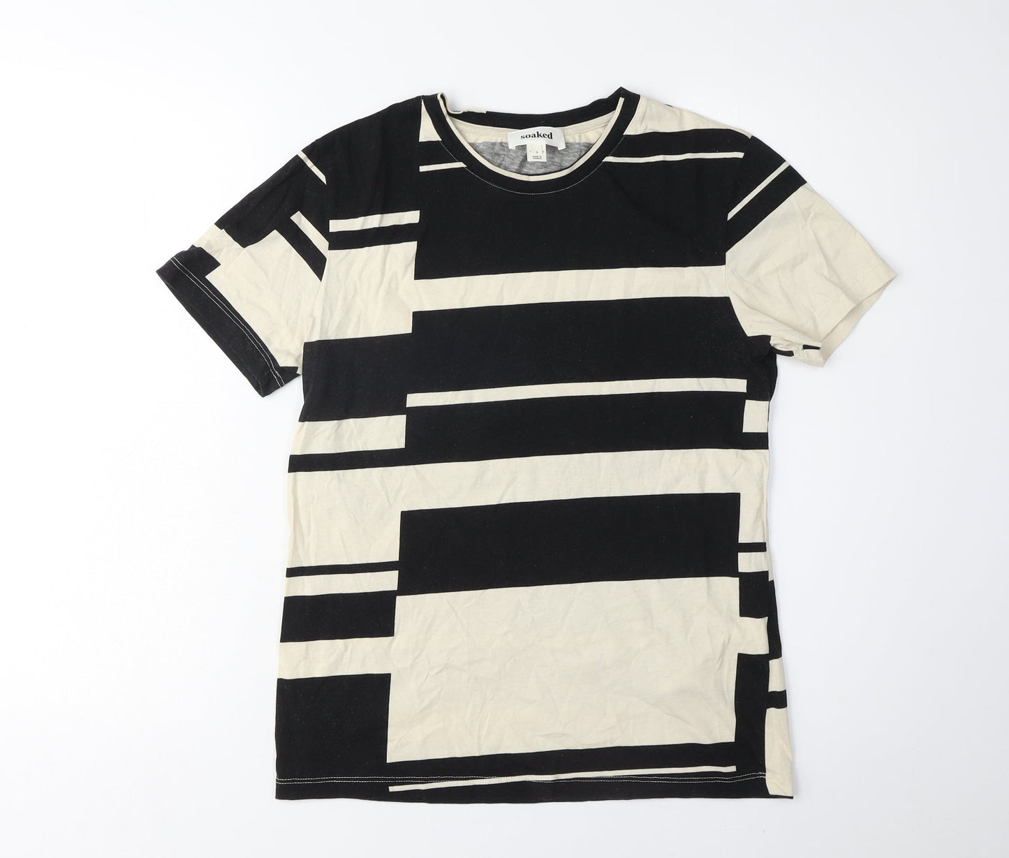 Soaked Women's Black Beige Geometric T-Shirt S