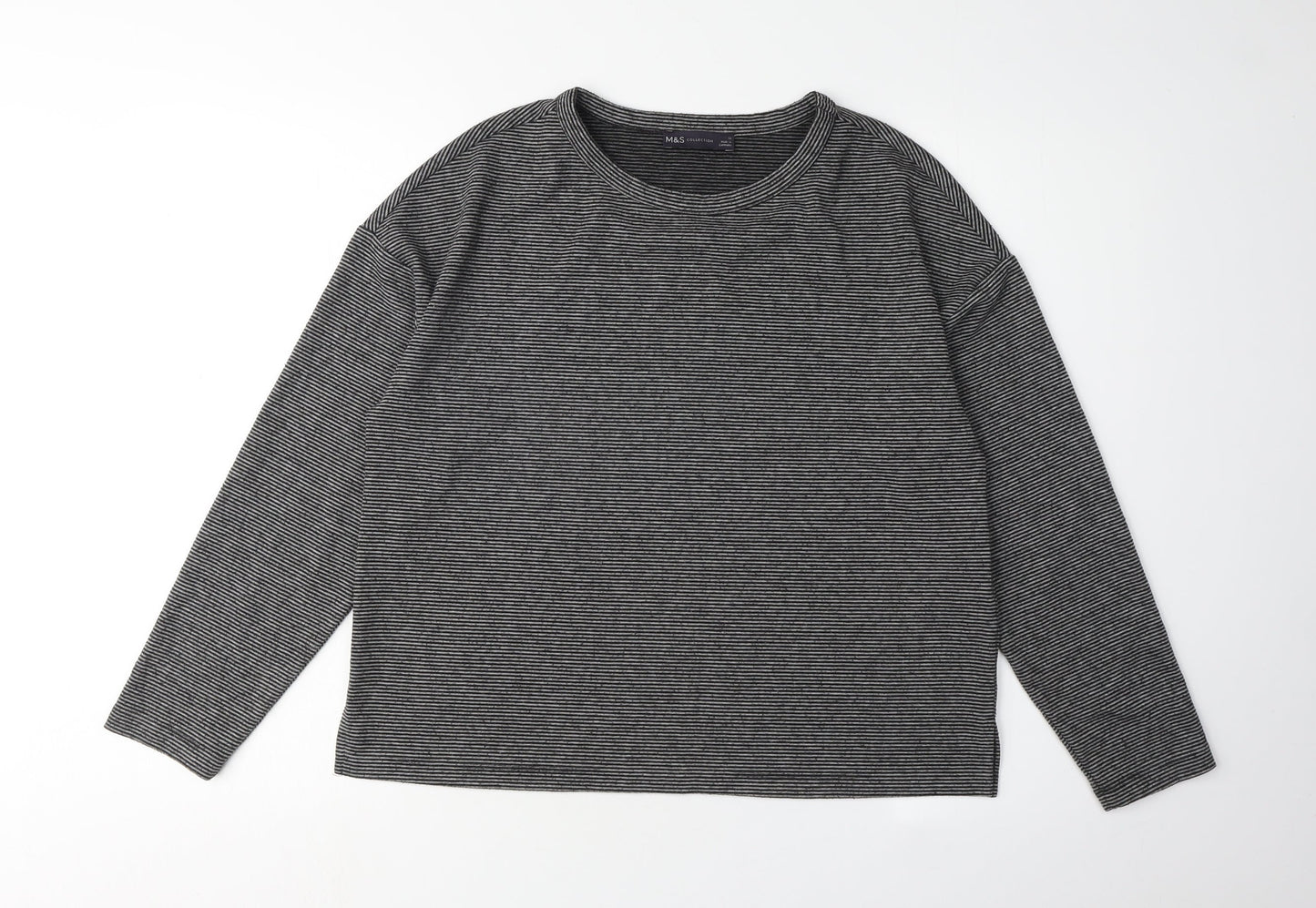 Marks and Spencer Women's Grey Striped T-Shirt Size 12
