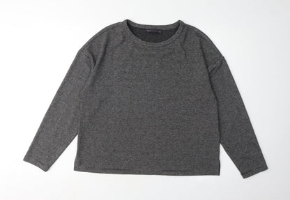 Marks & Spencer Women's Grey Striped T-Shirt Size 12
