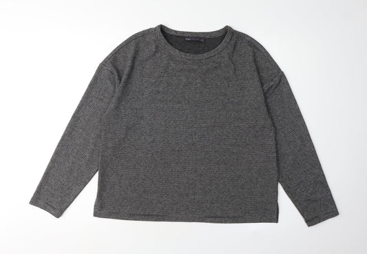 Marks and Spencer Women's Grey Striped T-Shirt Size 12