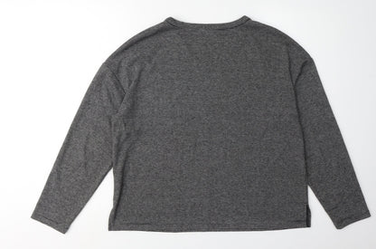Marks & Spencer Women's Grey Striped T-Shirt Size 12