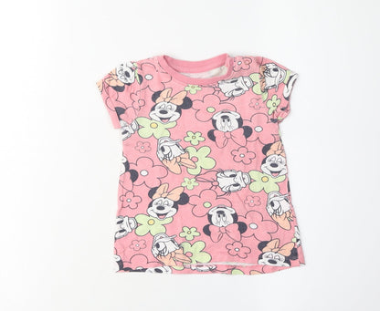 Front view of Disney Minnie Daisy girls’ pink cartoon graphic print t-shirt, 24 months