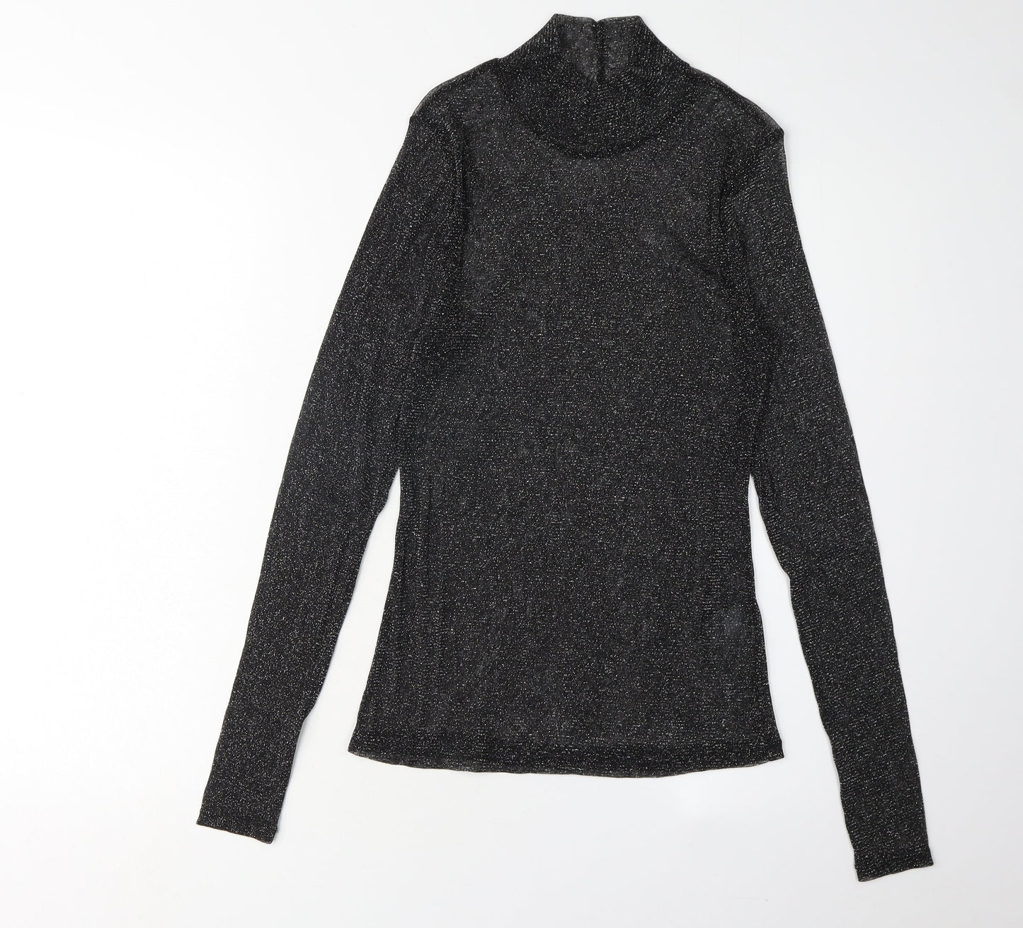 H&M Women's Black Long Sleeve High Neck Top - M