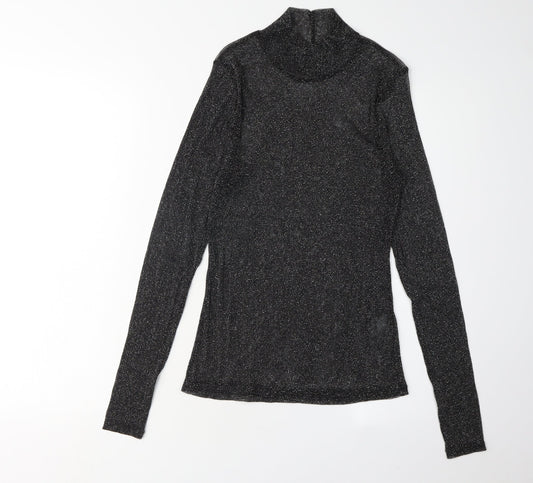 H&M Women's Black Long Sleeve High Neck Top - M