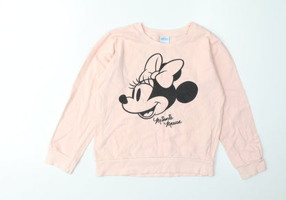 Front view of Disney girls’ pink minnie mouse pullover sweatshirt 9-10 years