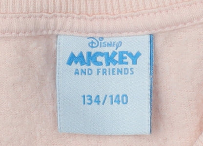 Close-up detail of Disney girls’ pink minnie mouse pullover sweatshirt 9-10 years