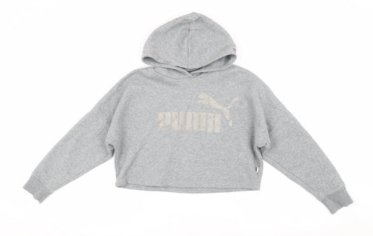 Puma Girls Grey Hoodie, 10 Years, Pullover Style, Logo