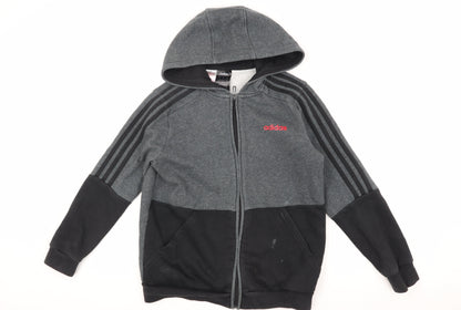 Additional front view of Adidas boys’ black grey hooded track jacket 11-12y
