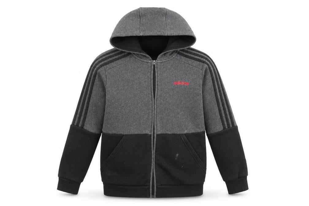 Adidas Boys Black Grey Hooded Track Jacket 11-12Y