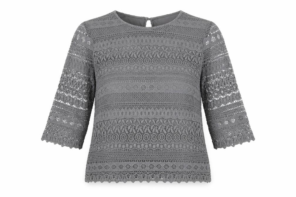 Joules Women’s Grey Crochet Blouse, Size 10, Casual Style