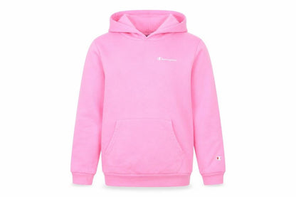 Front view of Champion girls’ pink pullover hoodie, size 11-12, years