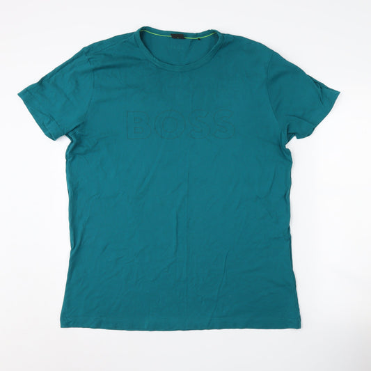 BOSS Men's Green XL Crew Neck T-Shirt with Logo