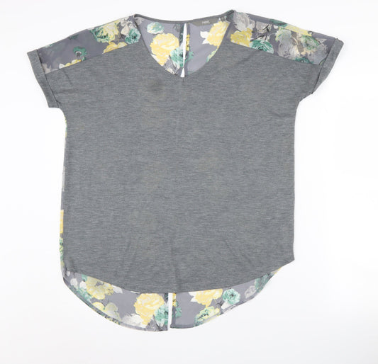 Next Women's Grey Floral Tunic, Size 10, V-Neck, Regular Fit