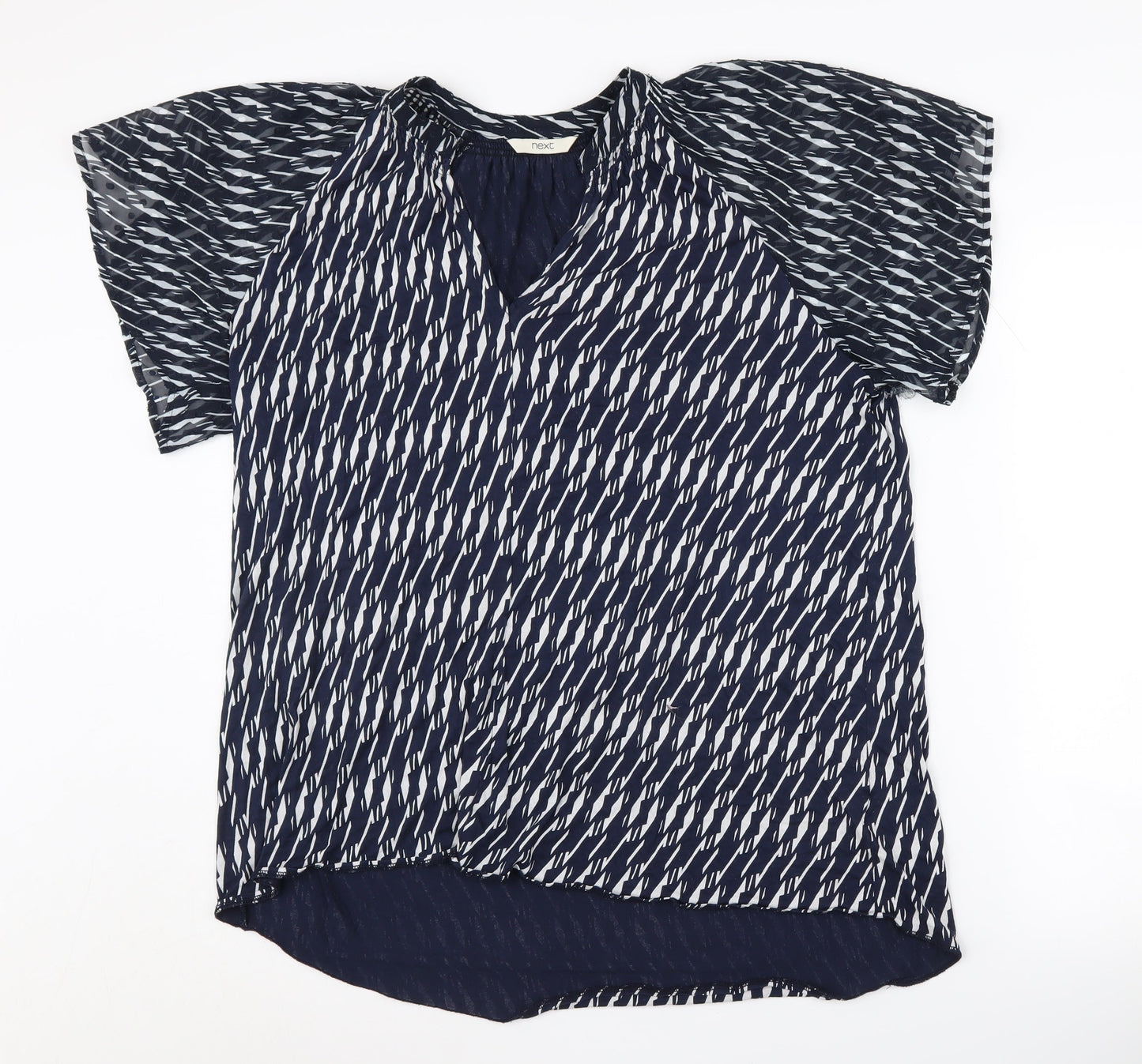 Next Women's Blue V-Neck Geometric Blouse Size 16