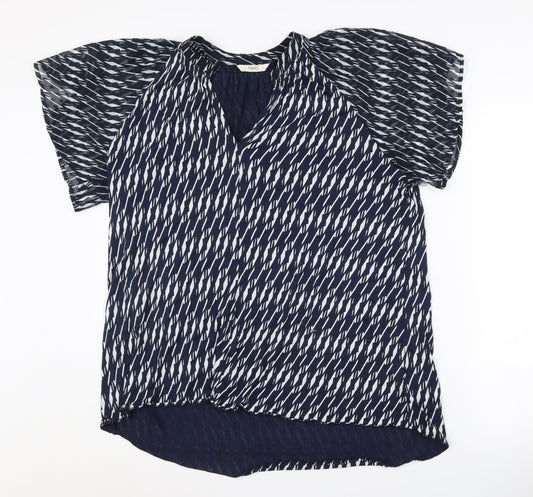 Next Women's Blue V-Neck Geometric Blouse Size 16