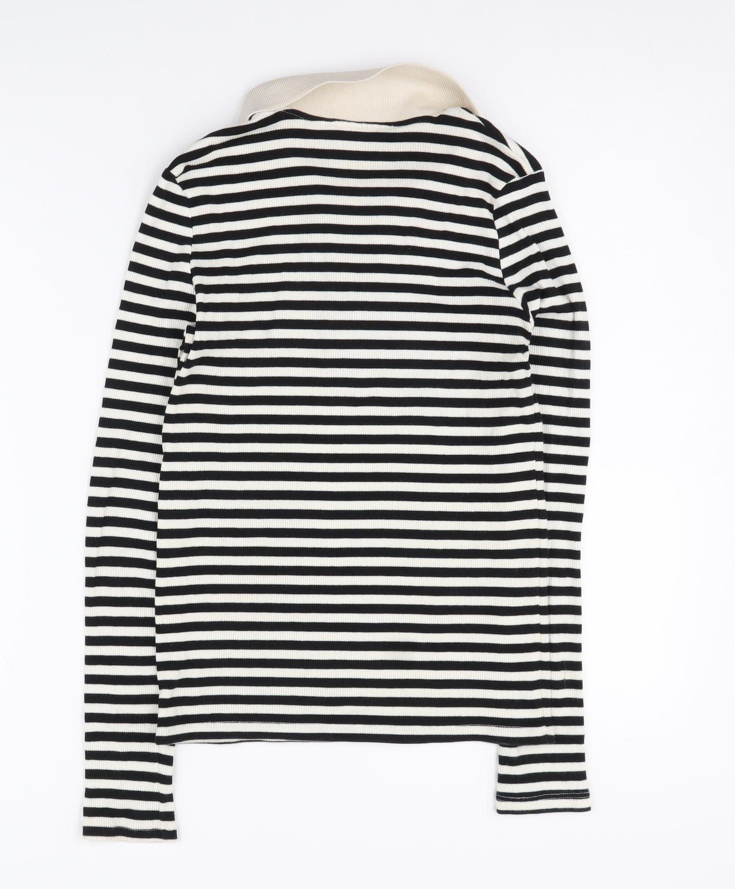 MNG Women's Black Striped Full Zip Collared Jumper