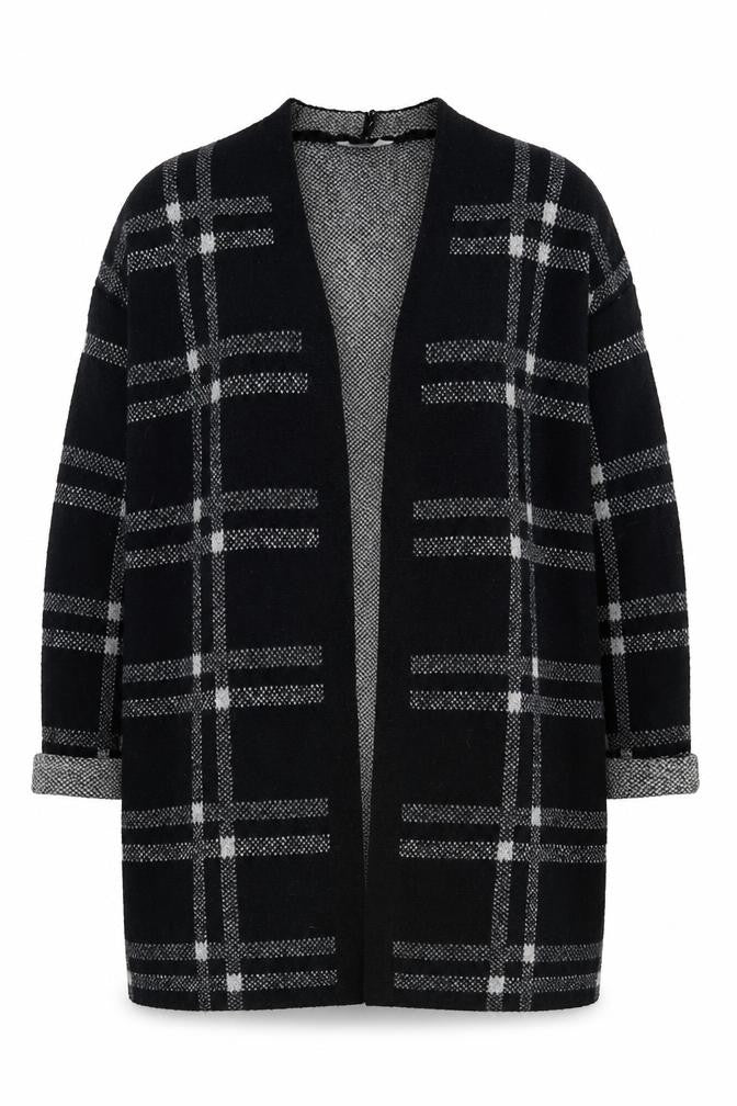 Marks & Spencer Women Black XL Check Open Front Cardigan