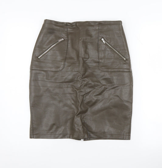 Zara Women's Brown Pencil Skirt, Size M, Zip Detail