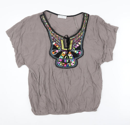 Cache Cache Women's Grey Beaded Tunic Blouse Size 1
