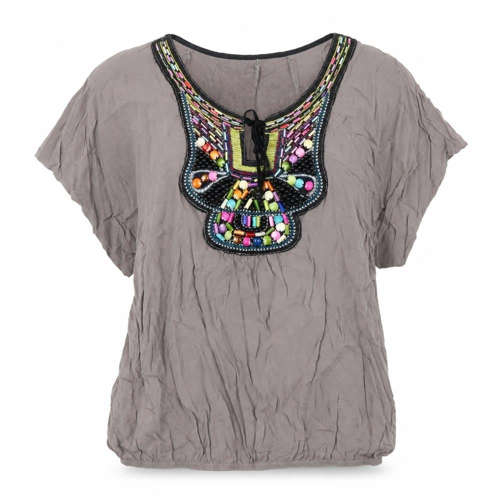 Cache Cache Women's Grey Beaded Tunic Blouse Size 1