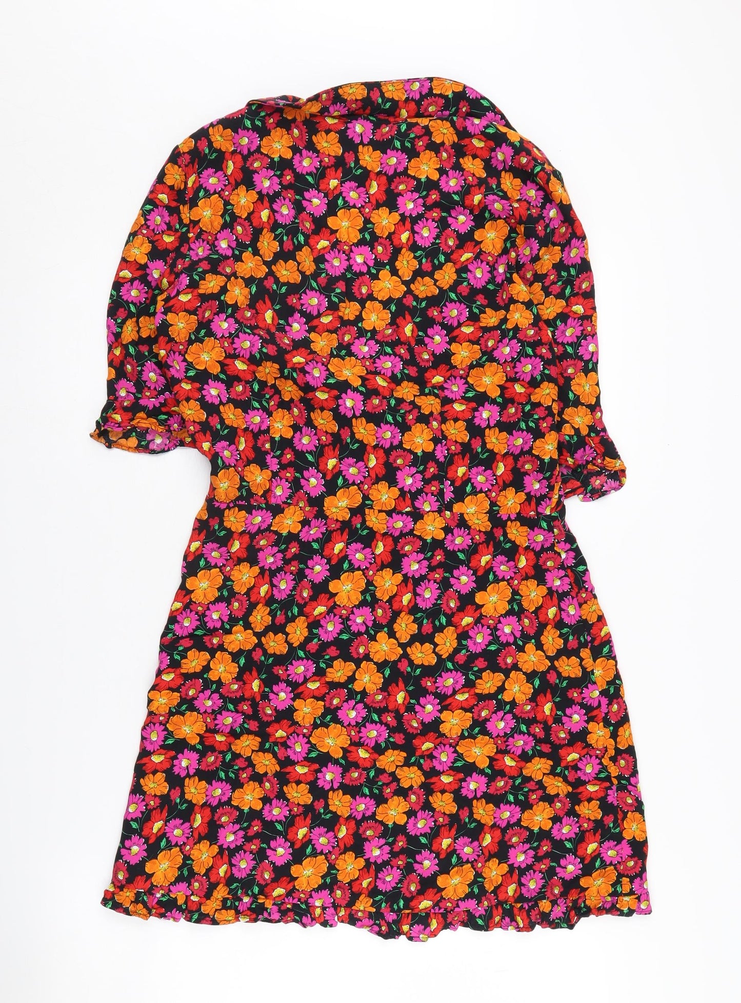 Zara Women's Floral V-Neck Dress, Size L, Multicoloured