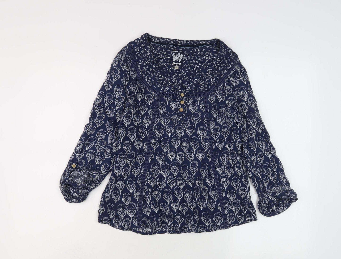 Mantaray Women's Blue Floral Tunic Blouse, Size 8