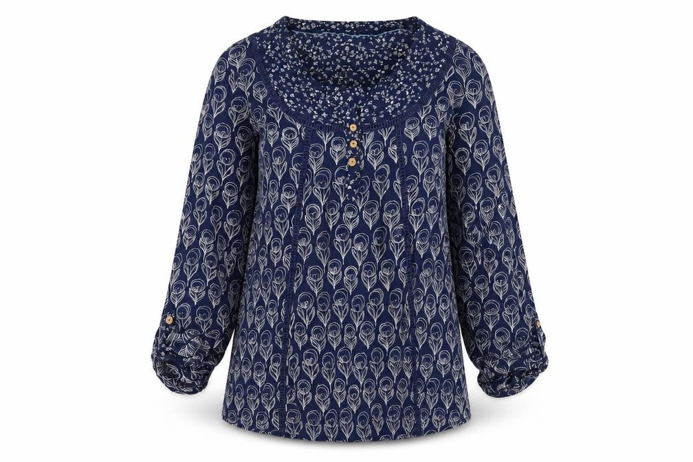 Mantaray Women's Blue Floral Tunic Blouse, Size 8