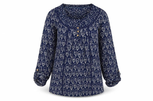 Front view of Mantaray Women's Blue Floral Tunic Blouse, size 8
