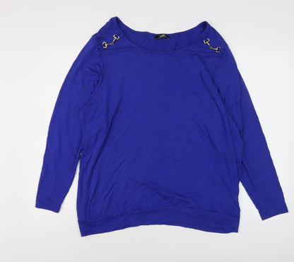 Wallis Women Blue Boat Neck Long Sleeve Top L