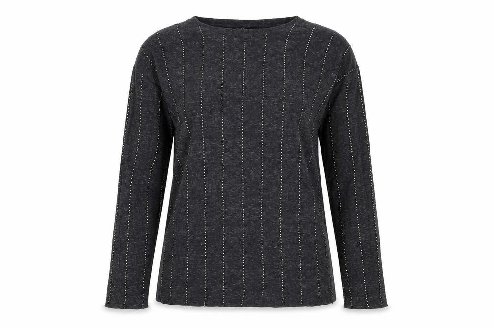 Topshop Women's Black Studded Crew Neck Long Sleeve Top