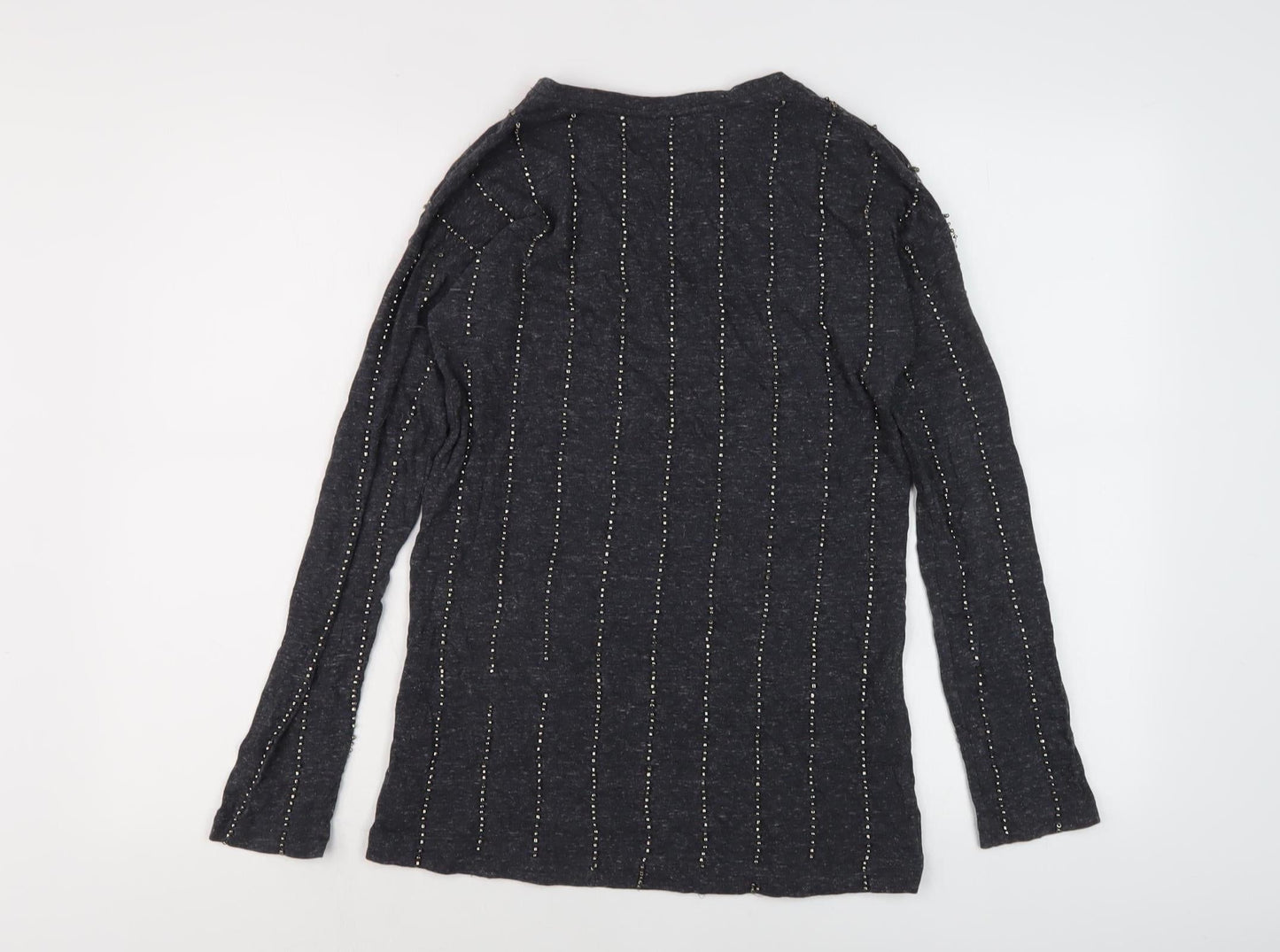 Topshop Women's Black Studded Crew Neck Long Sleeve Top