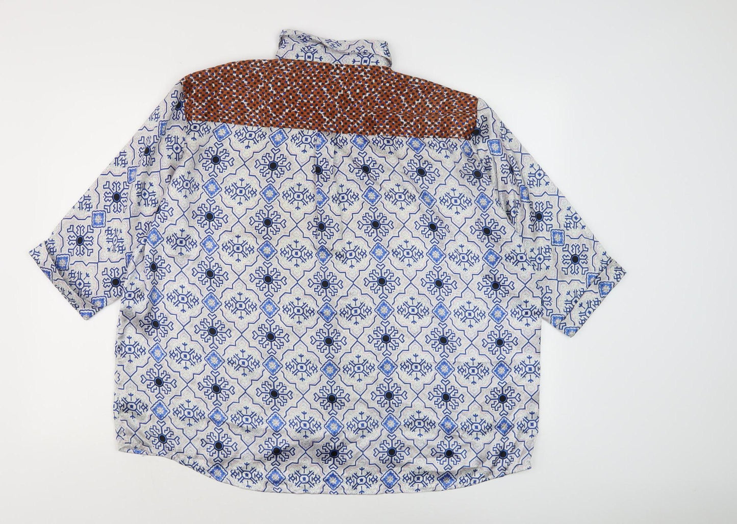 Topshop Women's Blue Geometric Button-Up Shirt, Size 10